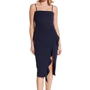 Bardot Navy Midi Dress with Ruffle Detail